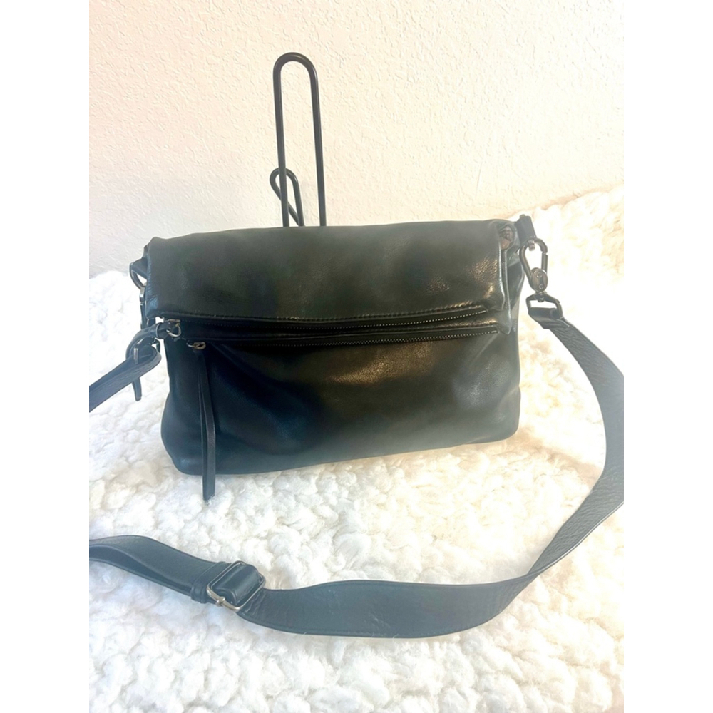 Margot Mickey Double Zip Fold Over Dark Green Leather Hobo or Crossbody bag